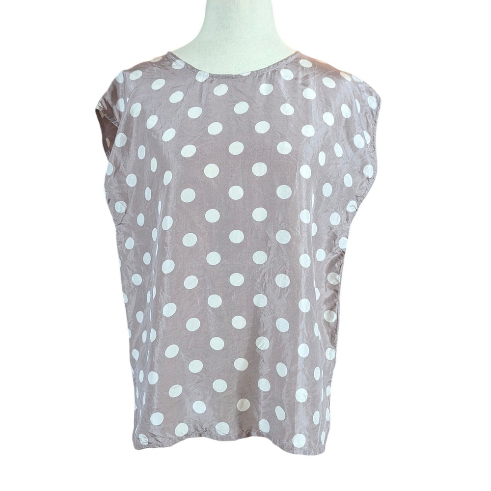 Vintage 100% Silk Polka Dot Blouse Neutral Print Lightweight‎ Top – L. BICHE